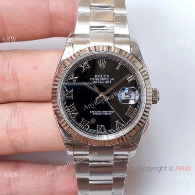 3235 Rolex Datejust 36mm Replica Watch Ss Black Roman Dial Rolex Wrist